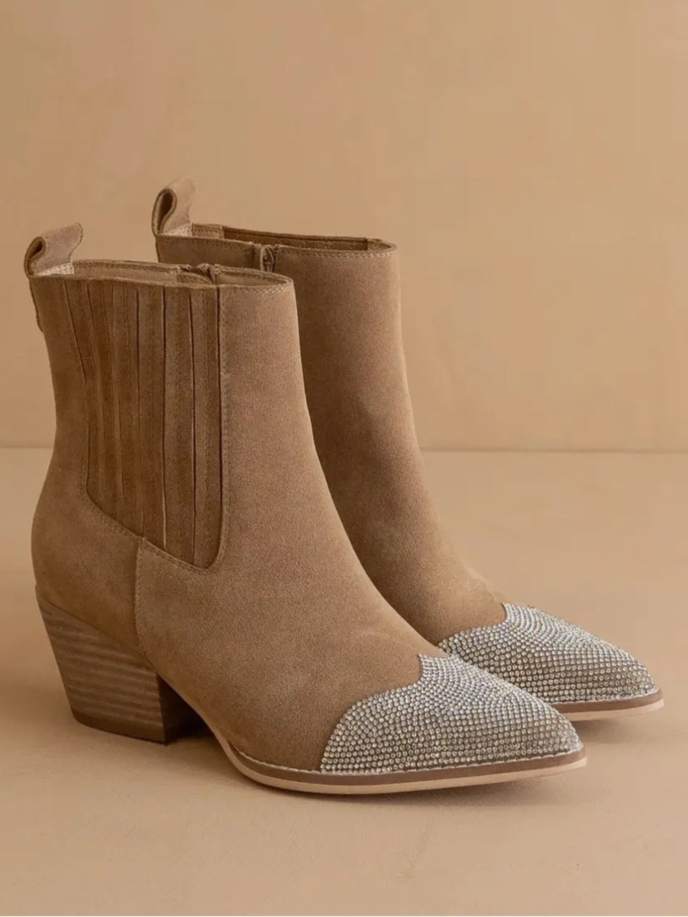 Oasis Society Zuri Khaki Rhinestone Crystal Boots Size 8.5